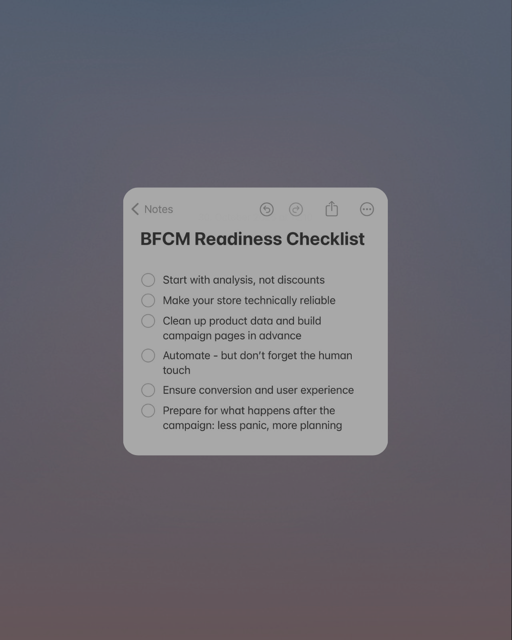 BFCM Readiness Checklist